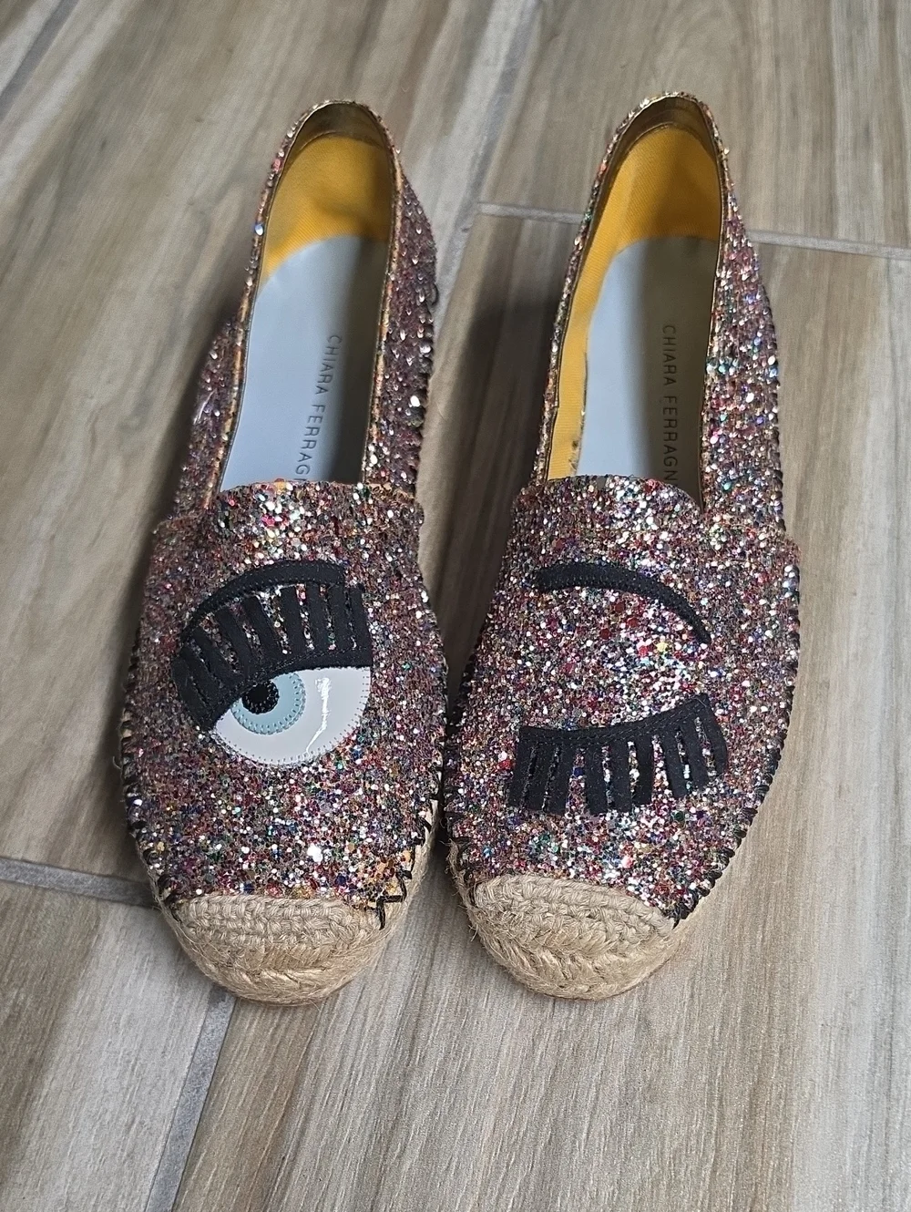 Chiara Ferragni Multi Glitter Eye Espadrille Flats